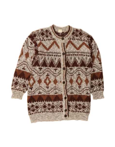 Vintage Cardigan Sweater UK 18/20 XL In Brown Fair Isle - view 1