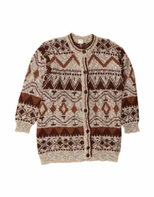 Vintage Cardigan Sweater UK 18/20 XL In Brown Fair Isle