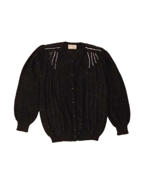 Vintage Cardigan Sweater UK 18 XL In Black Flecked Wool - view 1