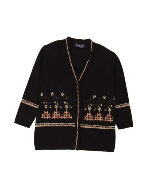 Vintage Cardigan Sweater UK 18 XL In Black Floral - view 1