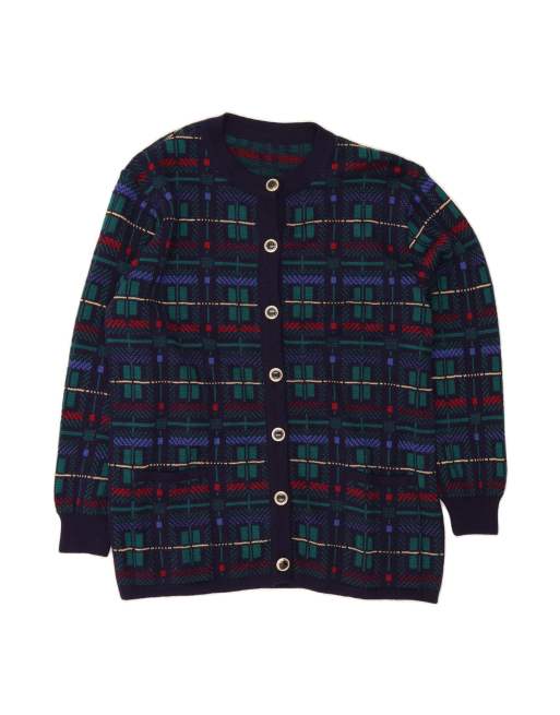Vintage Cardigan Sweater UK 18 XL In Blue Check