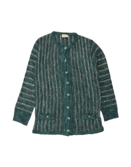 Vintage Cardigan Sweater UK 18 XL In Green Striped