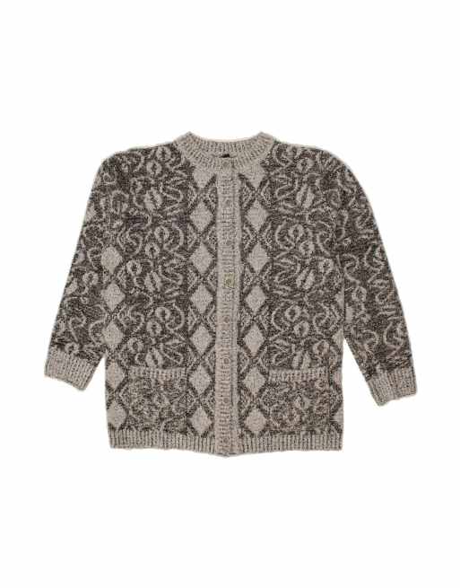 Vintage Cardigan Sweater UK 18 XL In Grey Argyle/diamond