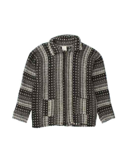 Vintage Cardigan Sweater UK 18 XL In Grey Striped Wool