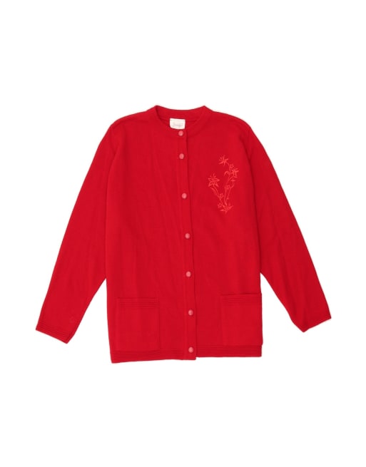 Vintage Cardigan Sweater UK 18 XL In Red Floral