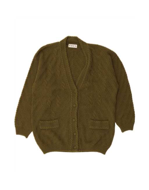 Vintage Cardigan Sweater UK 20 2XL In Green Wool