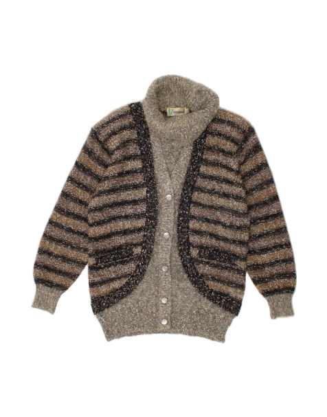 Vintage Cardigan Sweater UK 20 2XL In Grey Striped - view 1