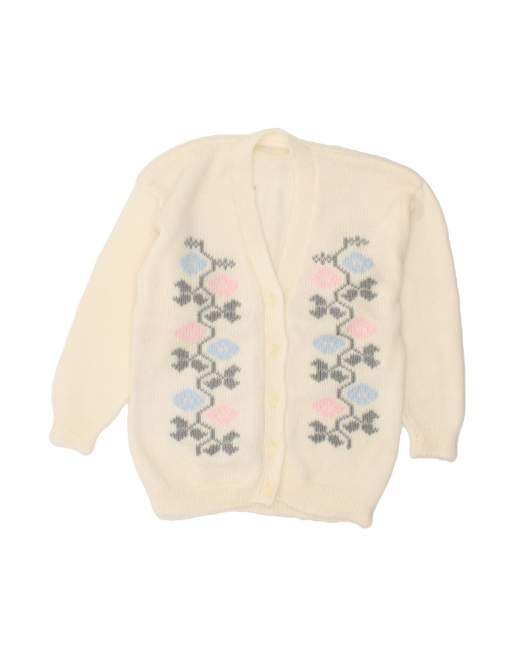 Vintage Cardigan Sweater UK 20 2XL In White Paisley