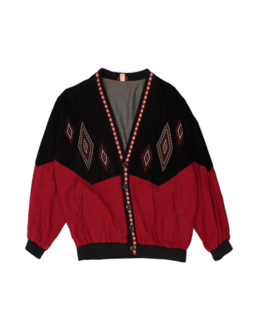 Vintage Cardigan Sweater UK 38 Medium In Red Argyle/diamond