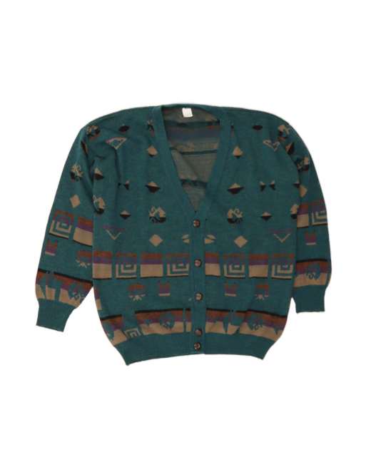 Vintage Cardigan Sweater XL In Blue Geometric