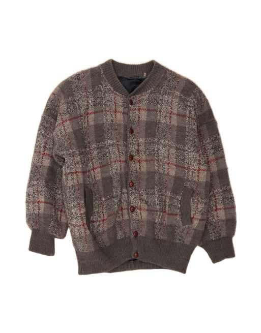 Vintage Cardigan Sweater XL In Grey Check