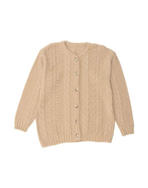 Vintage Cardigan UK 16 Large In Beige Wool