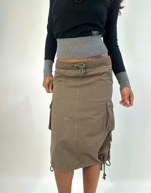 Vintage cargo midi skirt in brown