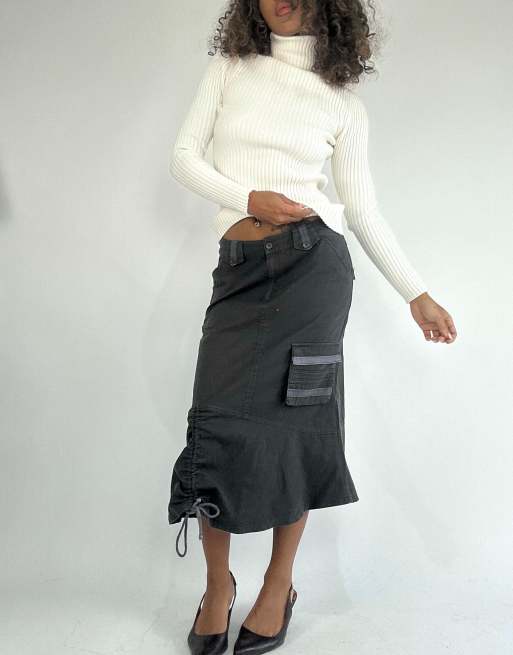 Vintage cargo midi skirt in grey
