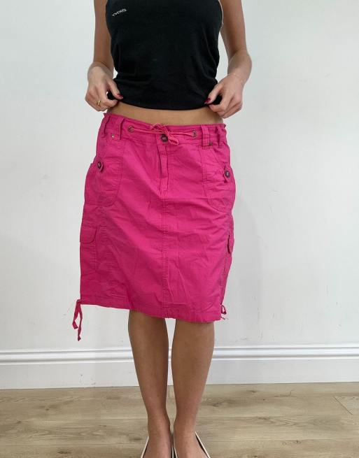Vintage cargo midi skirt in hot pink