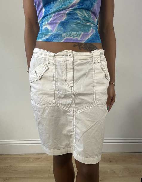 Vintage cargo midi skirt in white - view 1