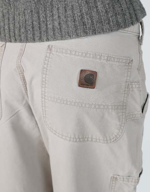 Vintage Carhartt 28x33 canvas carpenter jeans in beige, 4 of 4