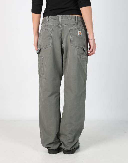 Vintage Carhartt 28x59 canvas carpenter jeans in khaki green