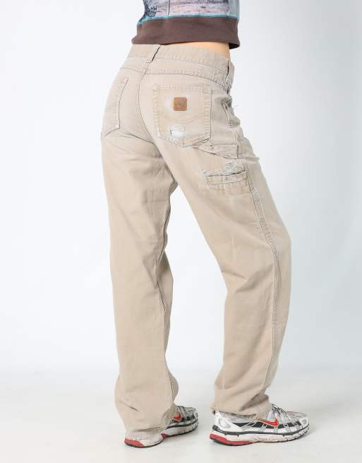 Vintage Carhartt 30x32 canvas carpenter jeans in tan