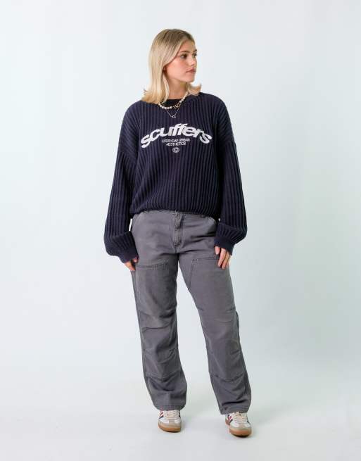 Vintage Carhartt 32x30 Canvas Carpenter Baggy Jeans Charcoal Grey