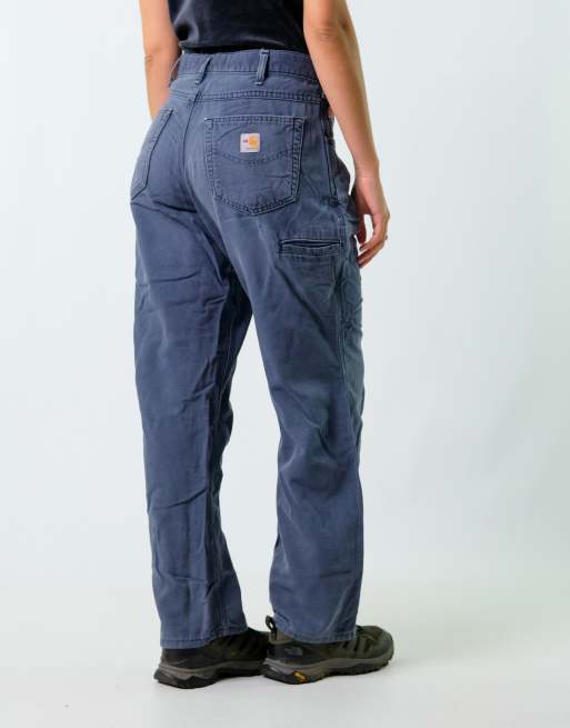 Vintage Carhartt 32x30 Canvas Carpenter Baggy Jeans Navy Blue