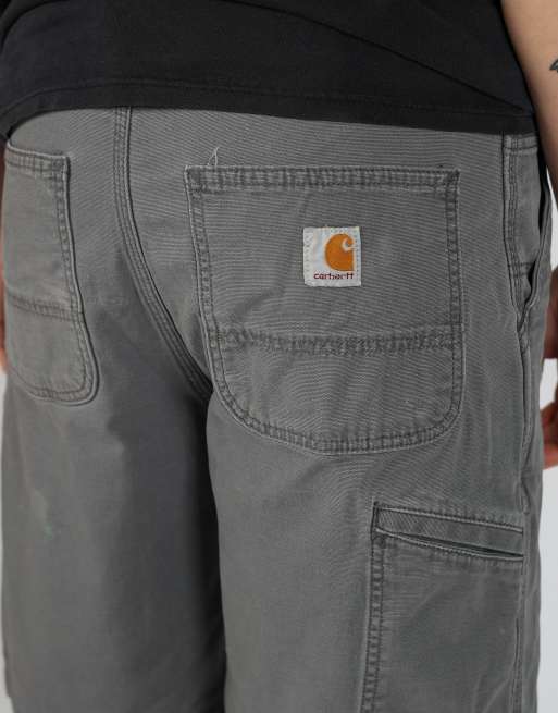 Vintage Carhartt 34x20 canvas carpenter baggy shorts in grey, 4 of 4