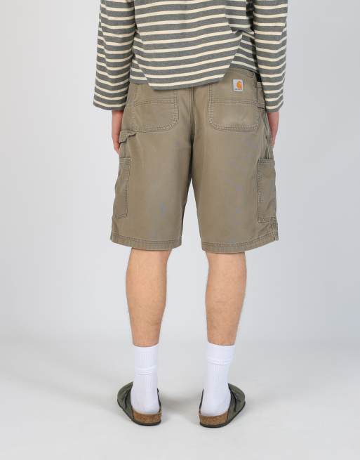 Vintage Carhartt 34x21 canvas carpenter baggy shorts in khaki green, 2 of 4