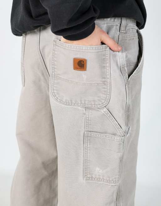 Vintage Carhartt 36x34 canvas carpenter jeans in beige, 4 of 4