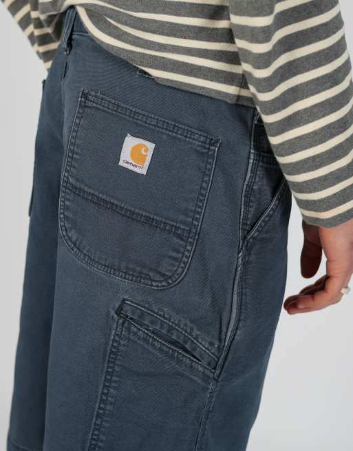 Vintage Carhartt 38x21 canvas carpenter baggy shorts in navy blue, 4 of 4