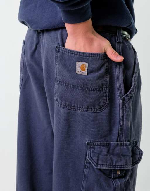 Vintage Carhartt 40x30 Canvas Carpenter Baggy Jeans Navy Blue