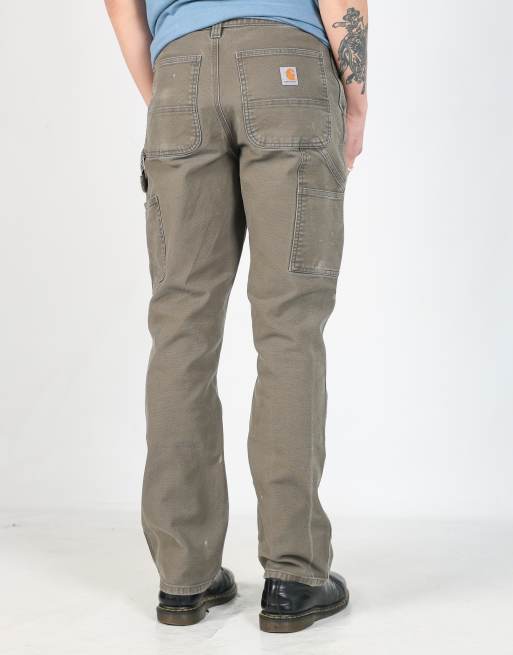 Vintage Carhartt double knee 31x34 canvas carpenter jeans in khaki green, 2 of 4