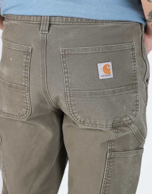Vintage Carhartt double knee 31x34 canvas carpenter jeans in khaki green, 4 of 4