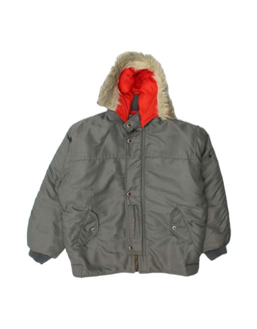 Vintage Carhartt Hooded Padded Bomber Jacket UK 36 Small In Grey