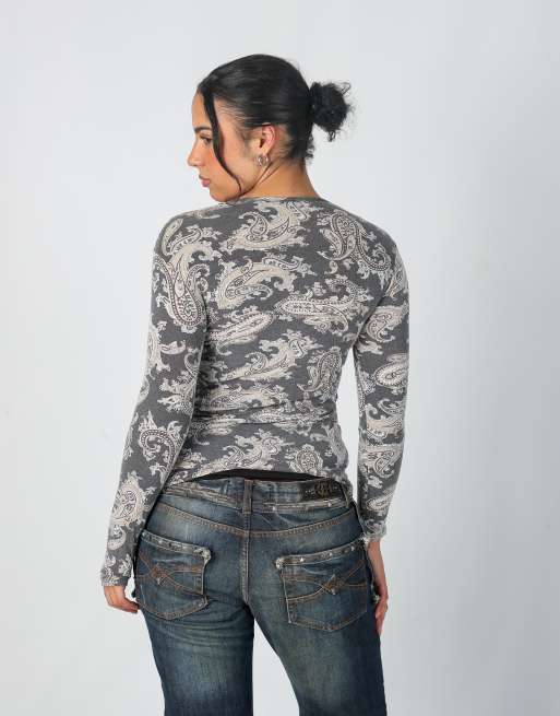 Vintage Cassis S long sleeve top in grey, 2 of 4