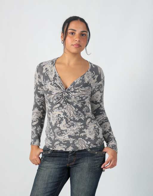 Vintage Cassis S long sleeve top in grey, 3 of 4