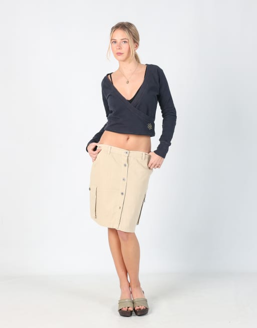 Vintage Casucci S denim midi skirt in tan