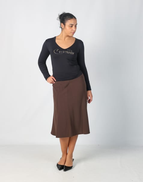 Vintage Cato 6 woven midi skirt in brown - view 1
