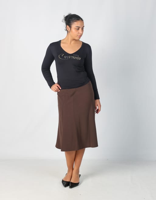 Vintage Cato 6 woven midi skirt in brown