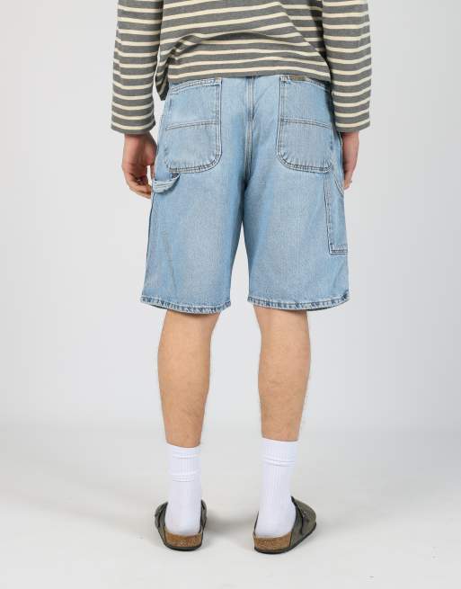 Vintage C.E.Schmidt 34x21 denim carpenter baggy jorts shorts in light blue, 2 of 4