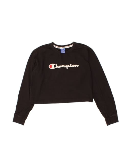 Vintage Champion Crop Graphic Sweatshirt Jumper UK 18 XL In Black