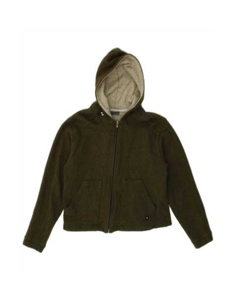 Vintage Champion Crop Hooded Cardigan Sweater UK 14 Large In Khaki Wool - view 1