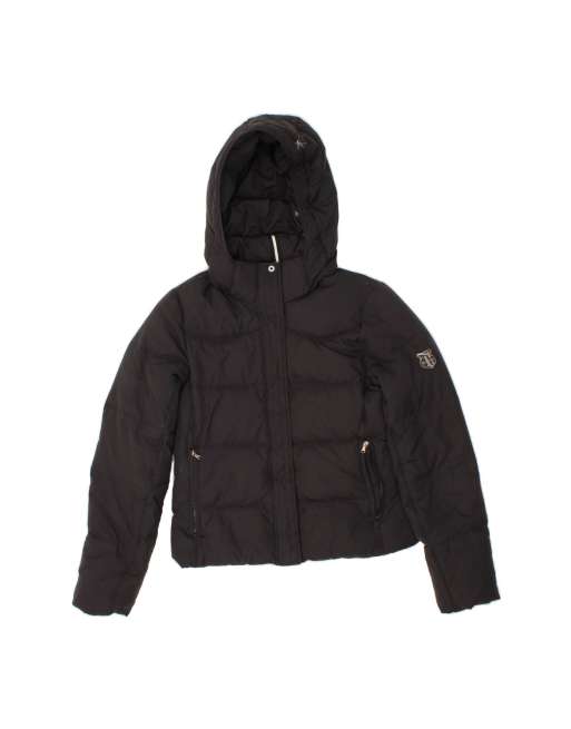 Vintage Champion Crop Hooded Padded Jacket UK 10 Small In Black
