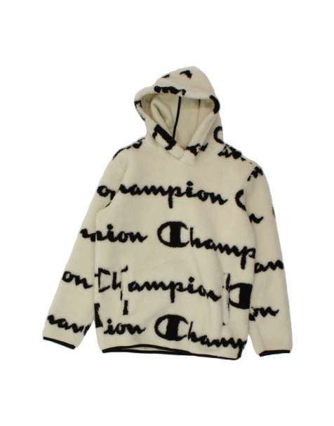 Vintage Champion Graphic Fleece Hoodie Jumper Small In Off In White - view 1