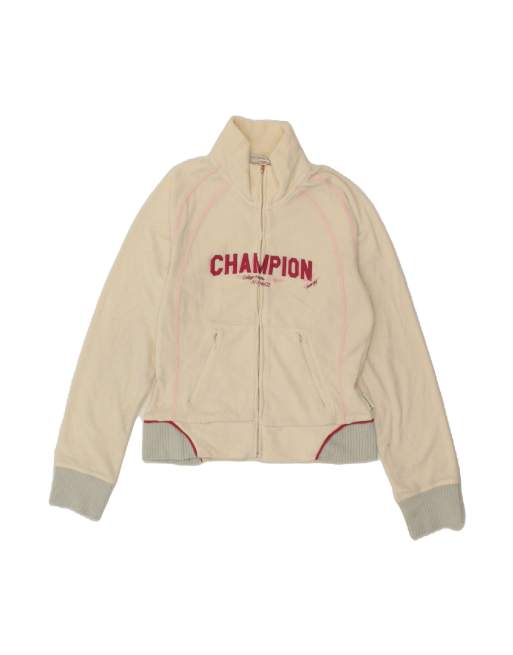 Vintage Champion Graphic Fleece Jacket UK 12 Medium In Off In White