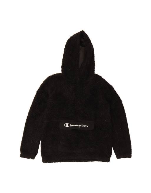 Vintage Champion Graphic Hooded Fleece Jumper UK 14 Medium In Black