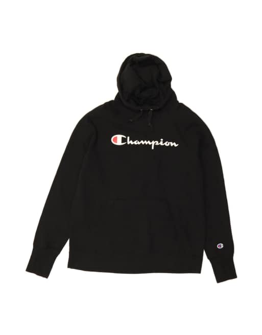 Vintage Champion Graphic Hoodie Jumper Large In Black