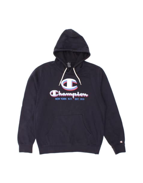 Vintage Champion Graphic Hoodie Jumper Large In Blue - view 1