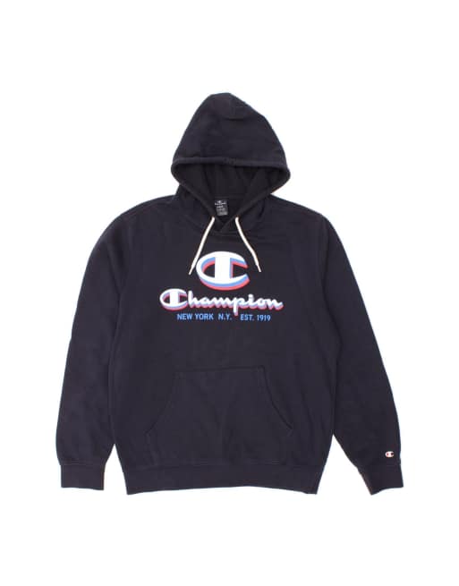 Vintage Champion Graphic Hoodie Jumper Large In Blue