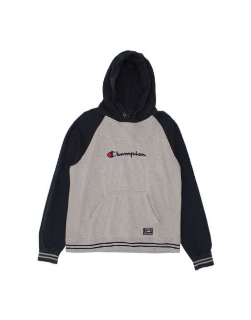 Vintage Champion Graphic Hoodie Jumper Large In Grey Colourblock