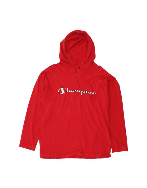 Vintage Champion Graphic Hoodie Jumper Large In Red